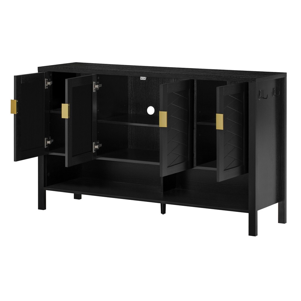 U_STYLE 55.1''Storage Sideboard with 4-Doors,Multi Functional Buffet with Open