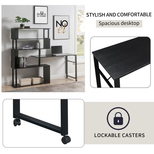 Office computer desk L-shaped corner 5-layer bookshelf is easy to install