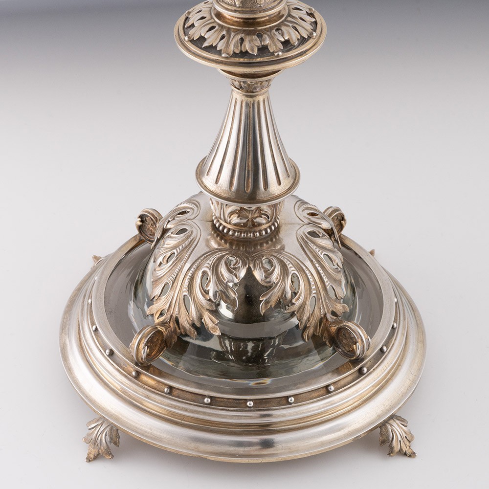 Gilded Silver Candlesticks with Glass Drip Pans c1880