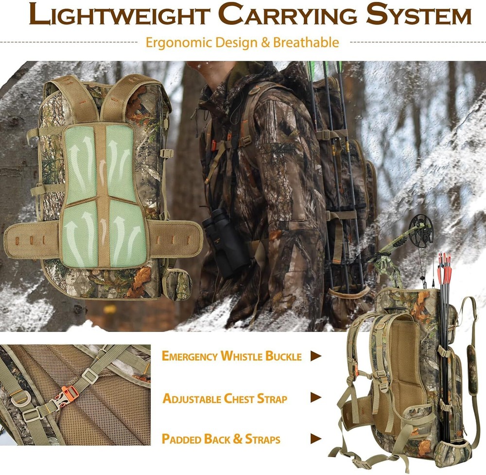 Bow Hunting Backpack, Camo Compound Bag Tree Saddle Back Pack with Bow Holder