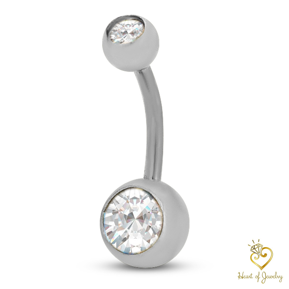 316L Navel Piercing Double Gem Belly Button Ring Body Jewelry For Basic Piercing