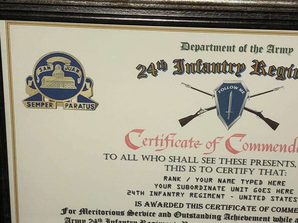 24TH INFANTRY REGIMENT / COMMEMORATIVE - CERTIFICATE OF COMMENDATION