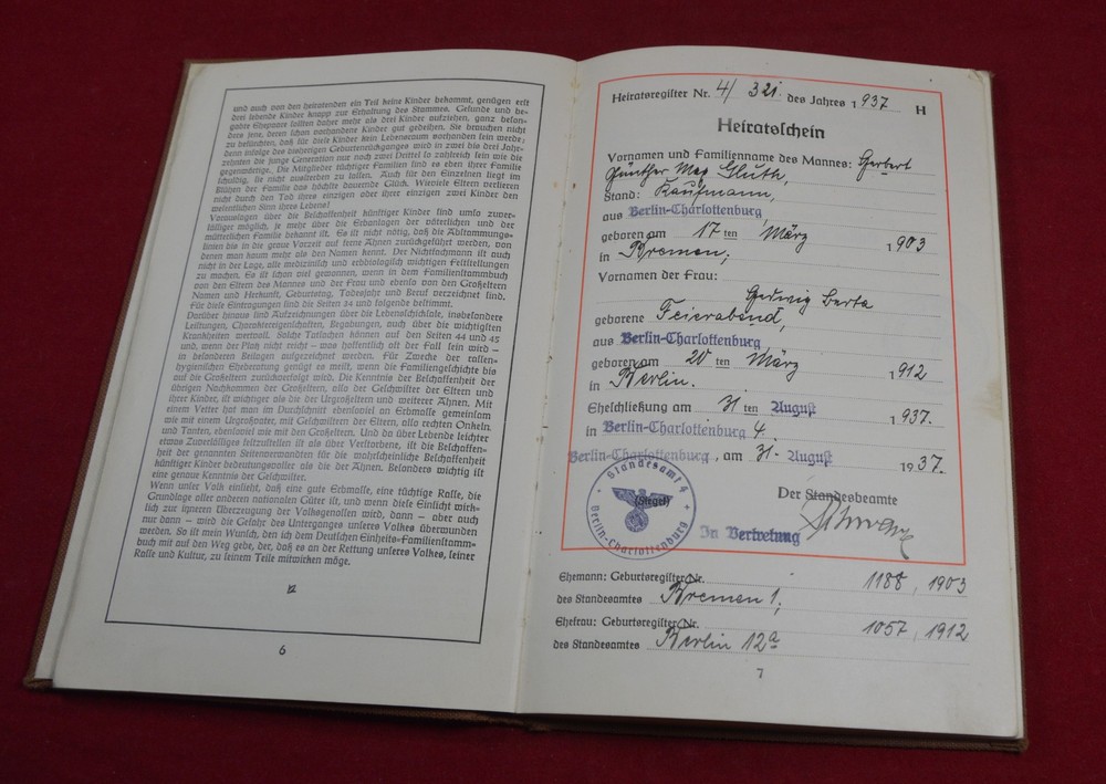 German WW2 Book Der AHNENPASS Proof Aryan certificate Document Original