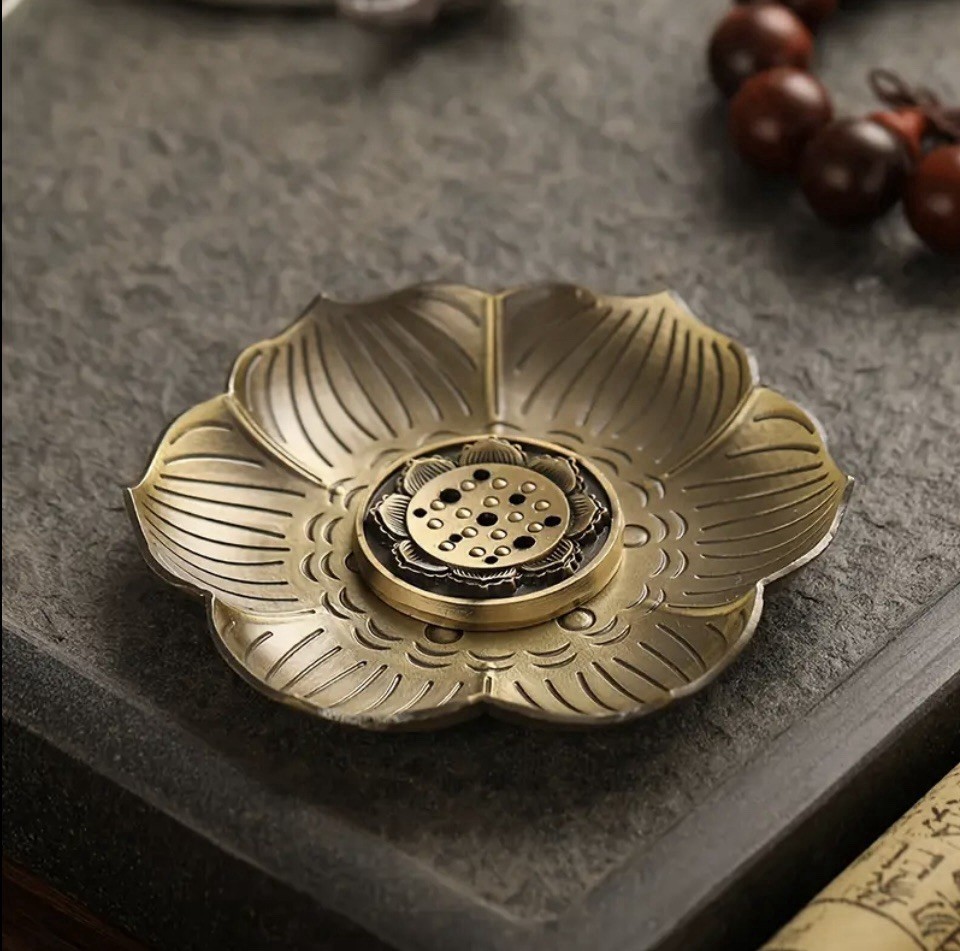 Brass Lotus Incense Holder with Ash Catcher