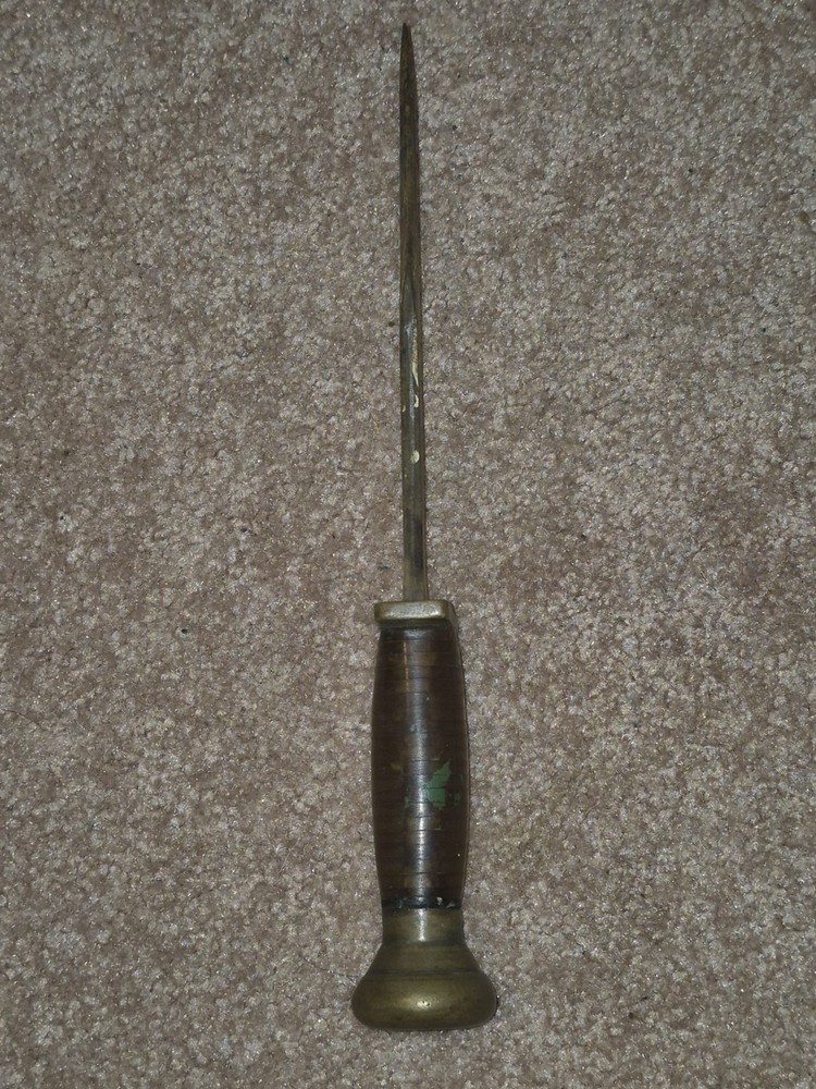 WW2?? Ka-bar Style Knife Solid Brass With Clear Layered Handle Very Solid Heavy