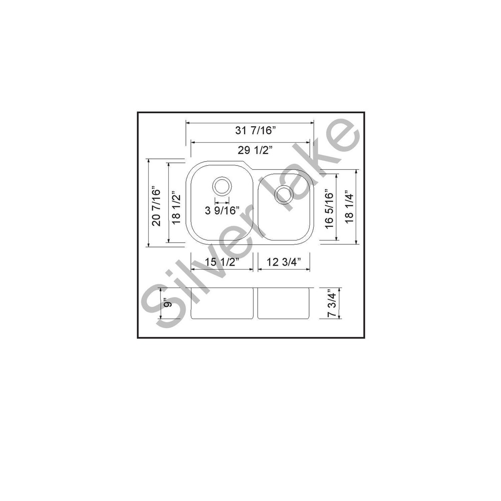 31" L x 20" W 60/40 Double Bowl Rectangular Undermount Kitchen Sink with Grid