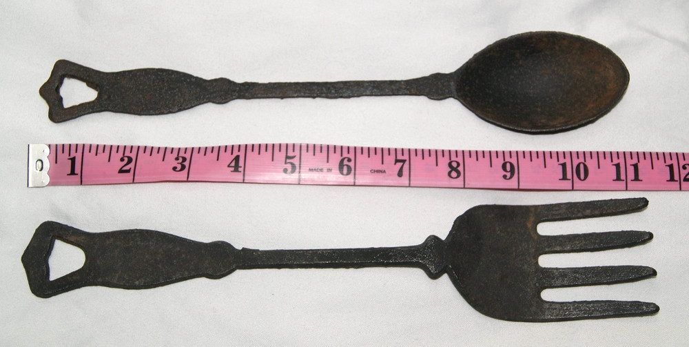 Cast Iron Kitchen Camp Fork & Spoon Set 11" Wall Decor