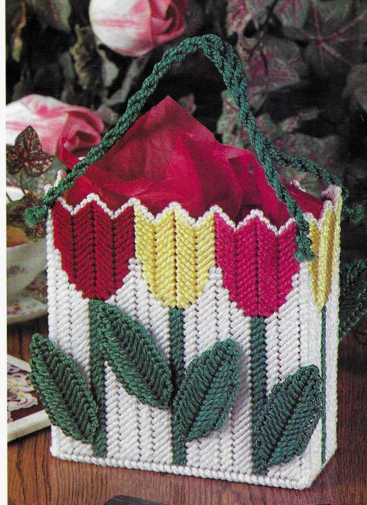 EASTER EGG PEARLS & TULIP GIFT BAG - PLASTIC CANVAS PATTERNS