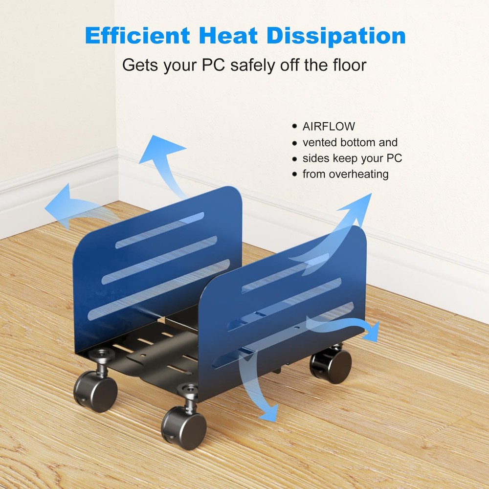 Suptek Mobile CPU Tower Stand, Adjustable, Rolling Cart with Locking Casters