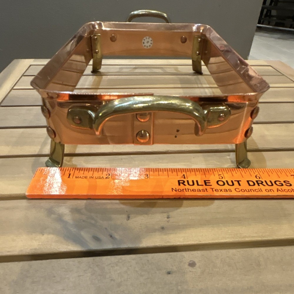 Copper Rectangular Serving Tray with brass Handles, Decorative Tabletop Tray