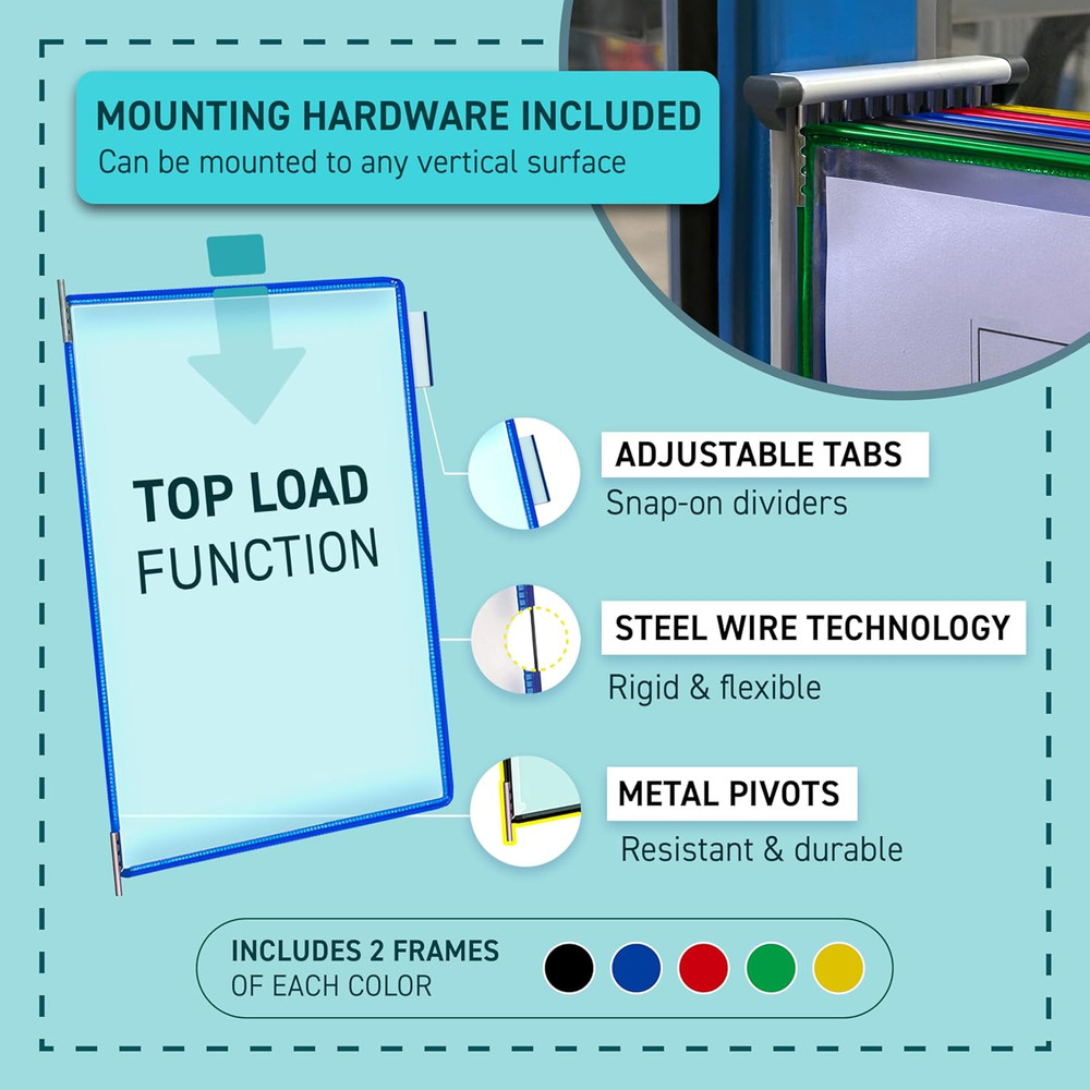 DJOIS Wall Mount Display System - 10 Double-Sided Pockets - Assorted Colors