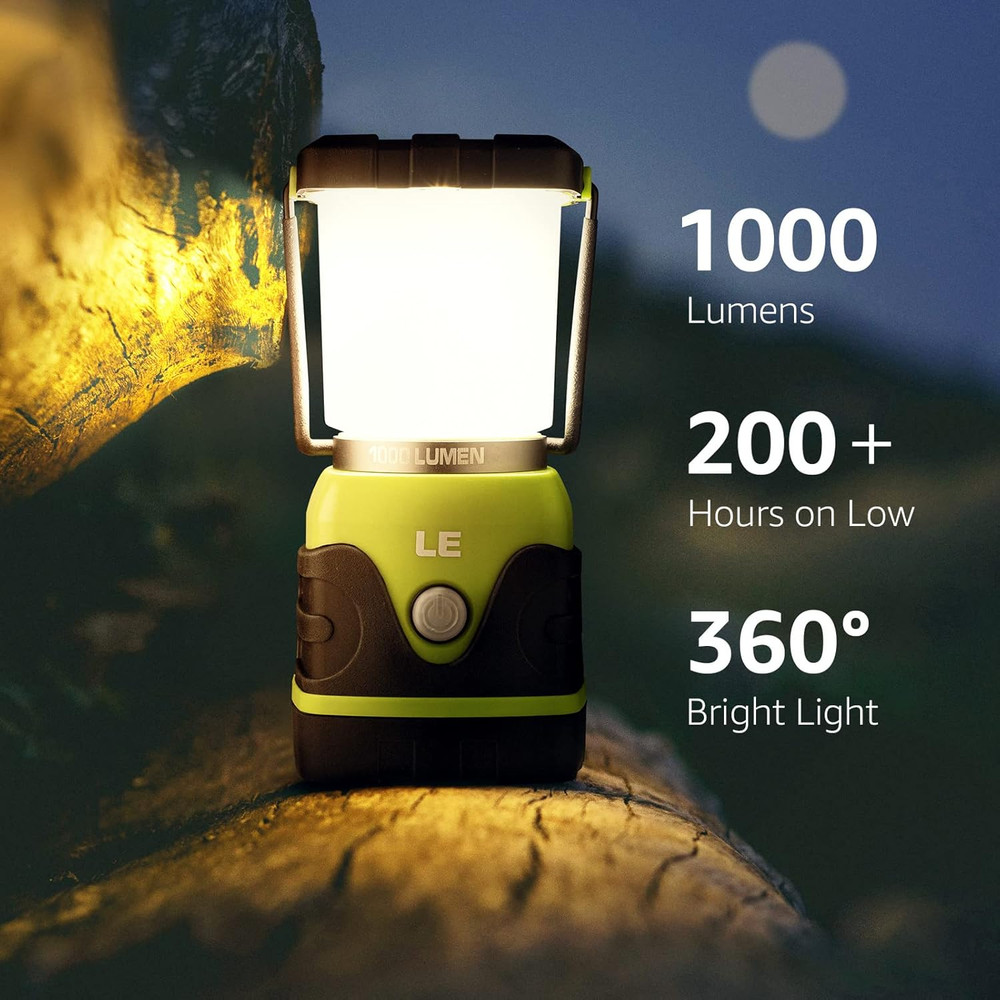Bundle 2 Items: 1000LM LED Camping Lantern, Battery Powered LED Flashlight LE100