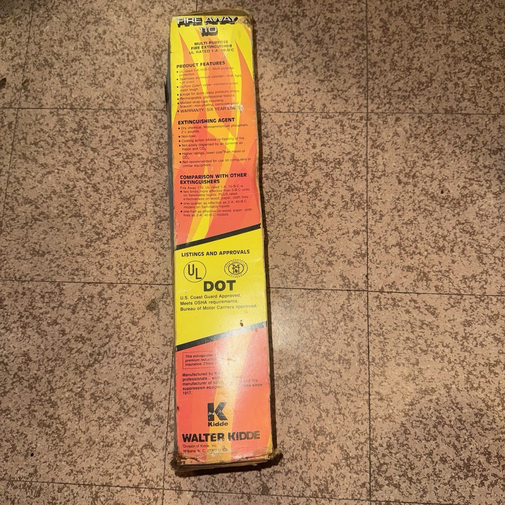 Kidde Fire Away 110 Multi-Purpose Fire Extinguisher UL DOT Rated