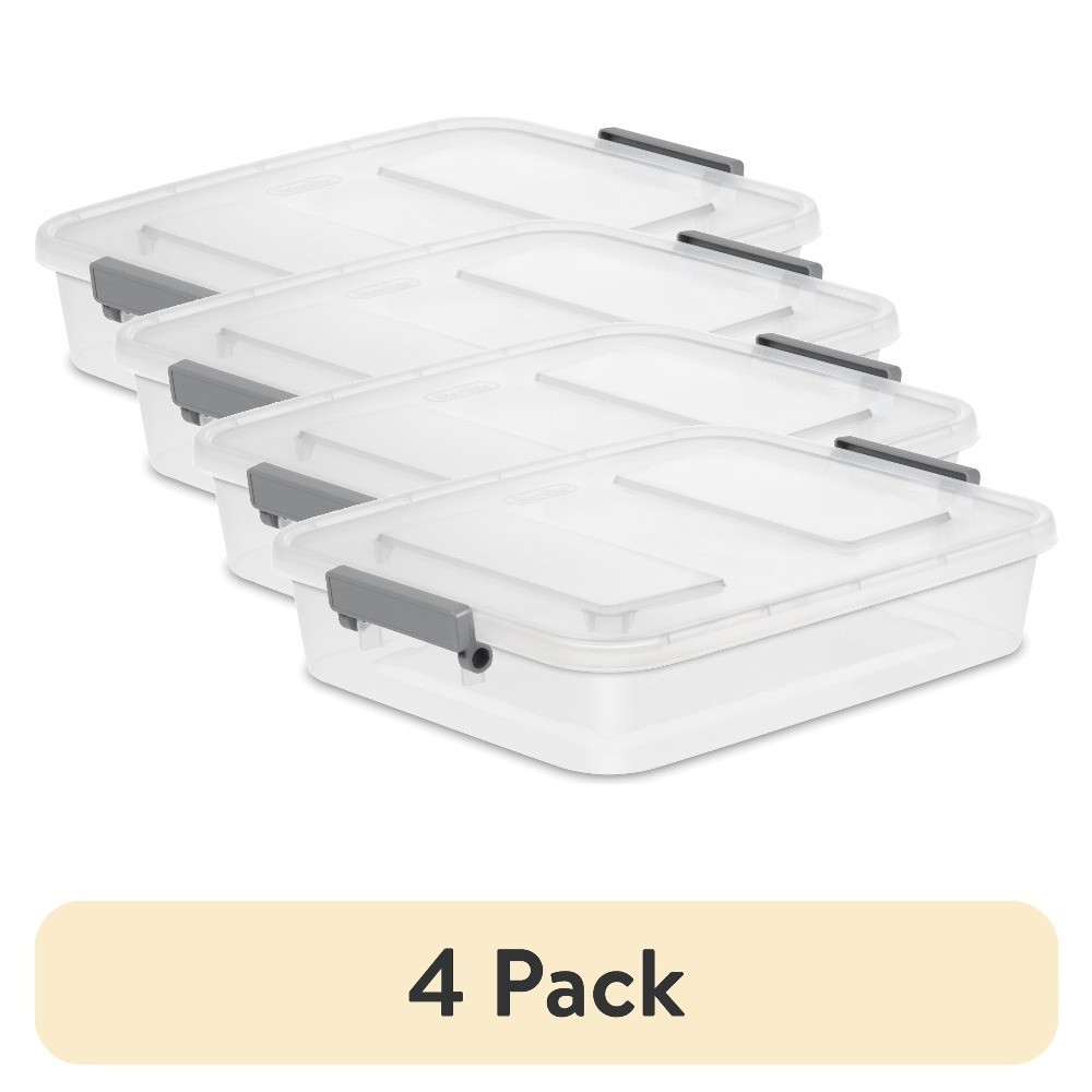 6.2 Quart Clear Plastic Storage Box with Write-on Lid Latches Gray 4-Pack