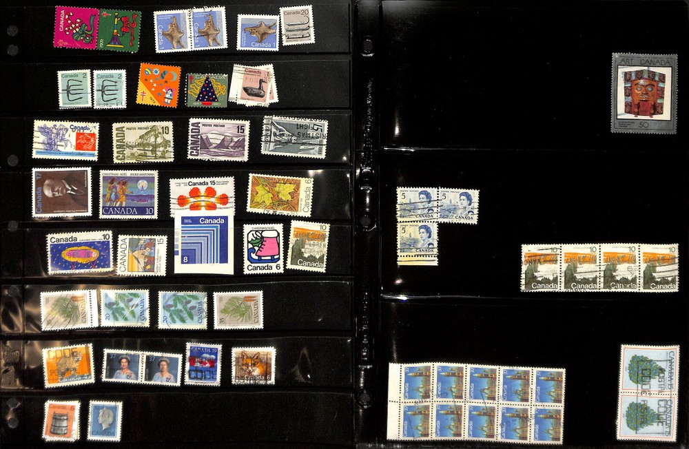 Canada Stamp Collection on 21 Quad & Stock Pages, Nice Selection