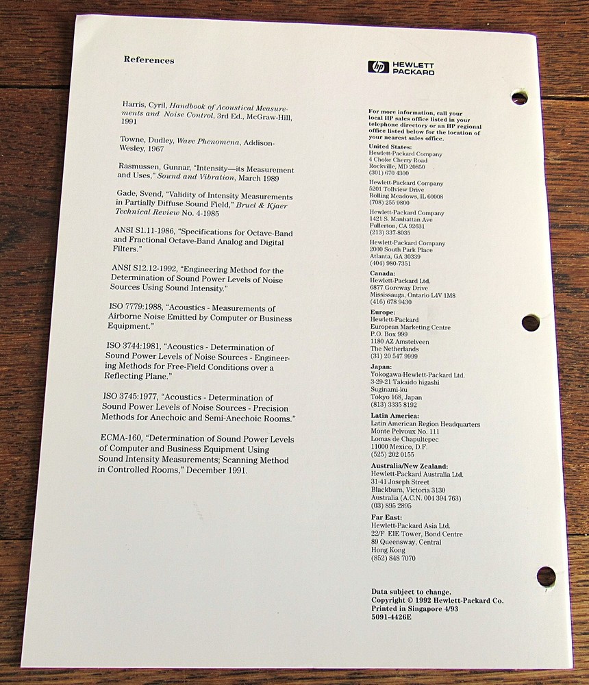 Sound Power Measurements Hewlett Packard Application Note 1230