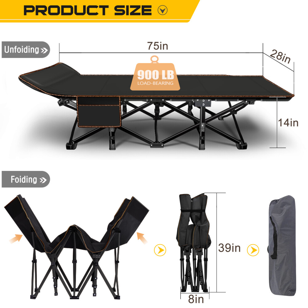 Folding Cot Camping Foldable Bed Sleeping Cot For Office Folding Bed Black Gray