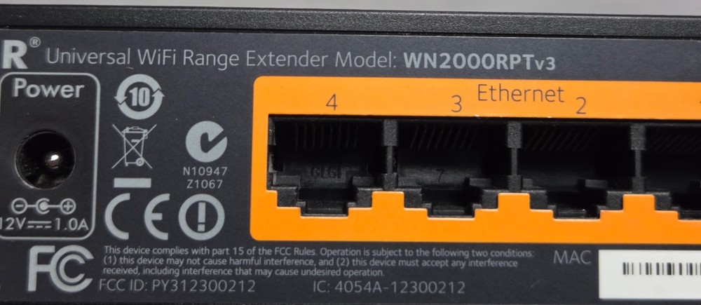 Netgear Range Extender WN2000RPTv3 Universal WiFi Range Extender 4 Port
