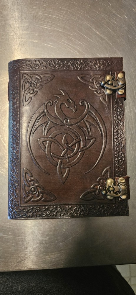 Leather Bound Journal  Double Clasps Dragon Celtic Knot