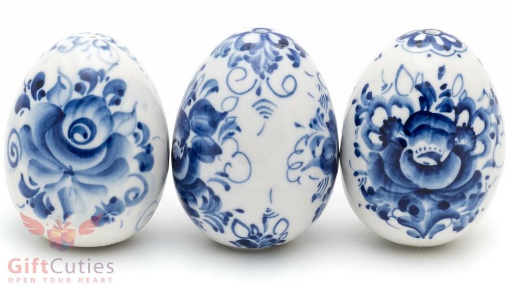Gzhel Porcelain Easter Egg salt shaker holder Hand-painted