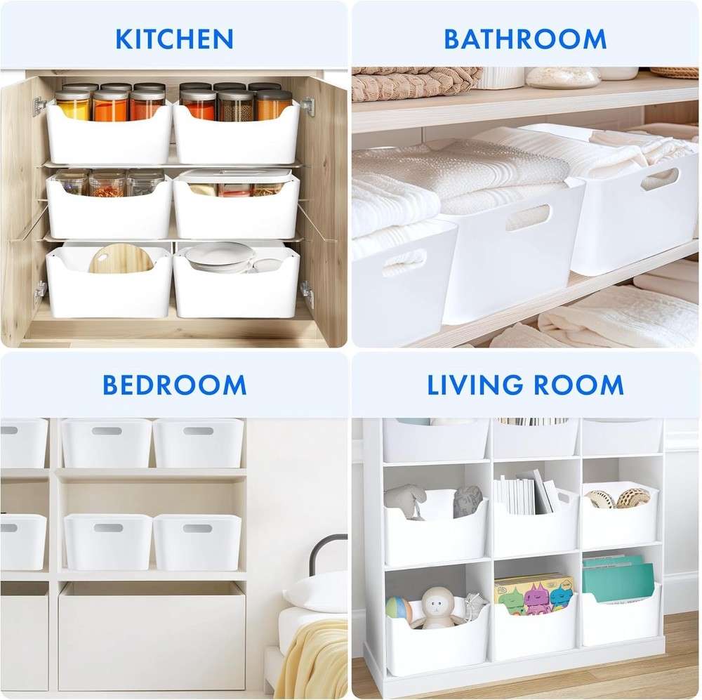Ytteve 6-Pack Assorted White Plastic Storage Bins - Includes 2 Large (13" x 9...