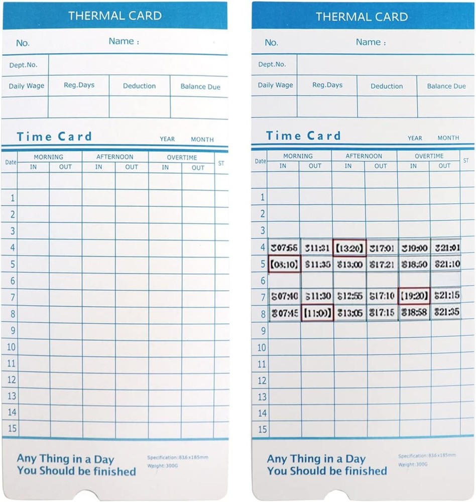 Thermal Time Cards Weekly Monthly 50 Pcs