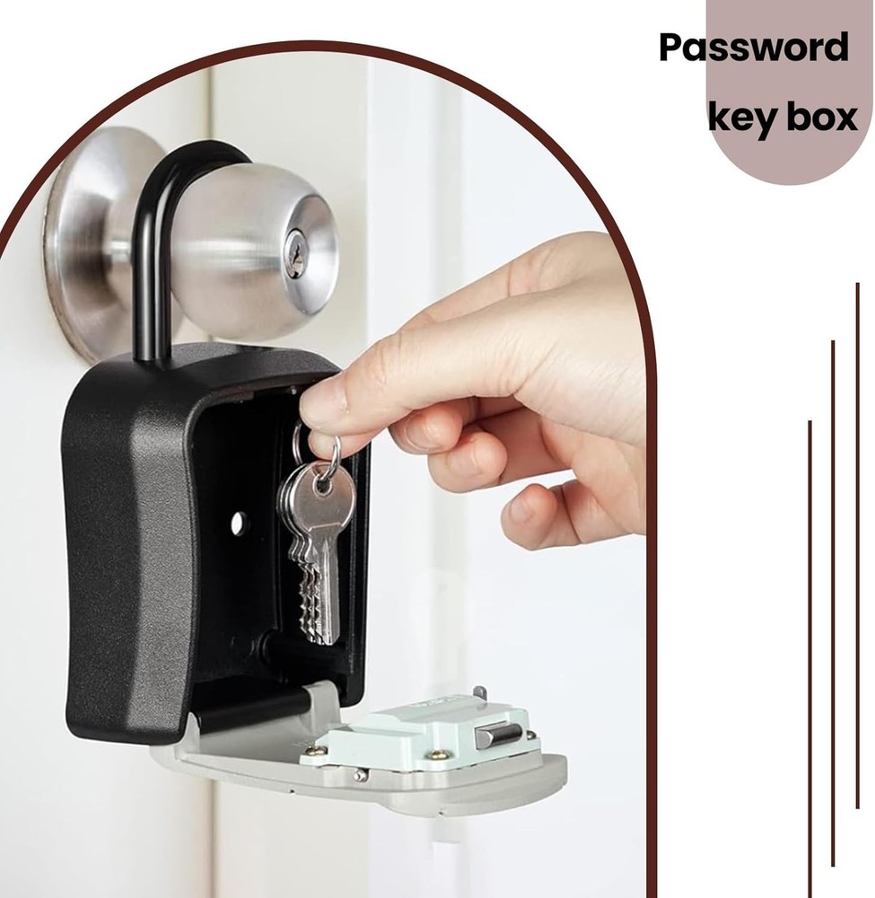 Portable Wall Mount Password Key Box, Resettable Code Safe Security Lock Box