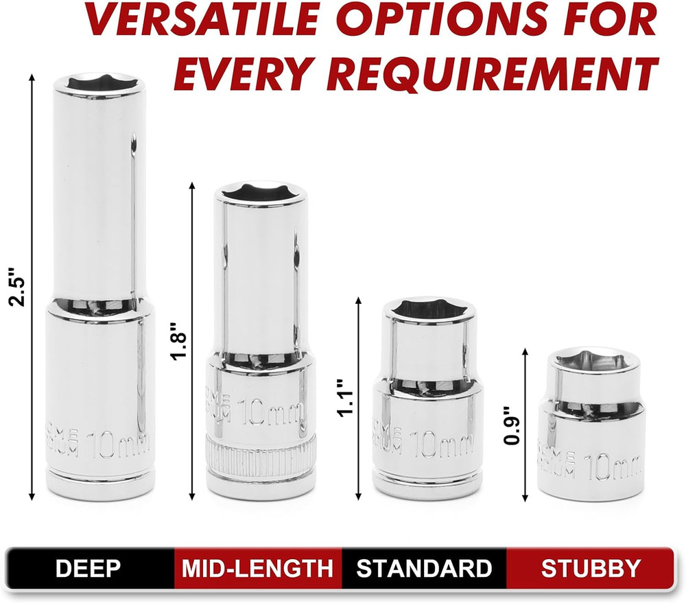 104 PCS 3/8" Drive Master Impact Socket and Flex Socket Set, Include Deep, Mid-L