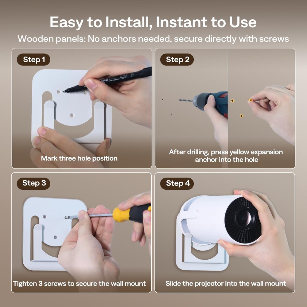 Durable Non-Slip HY300 Projector Ceiling Mount Wall Holder Compatible Pro White