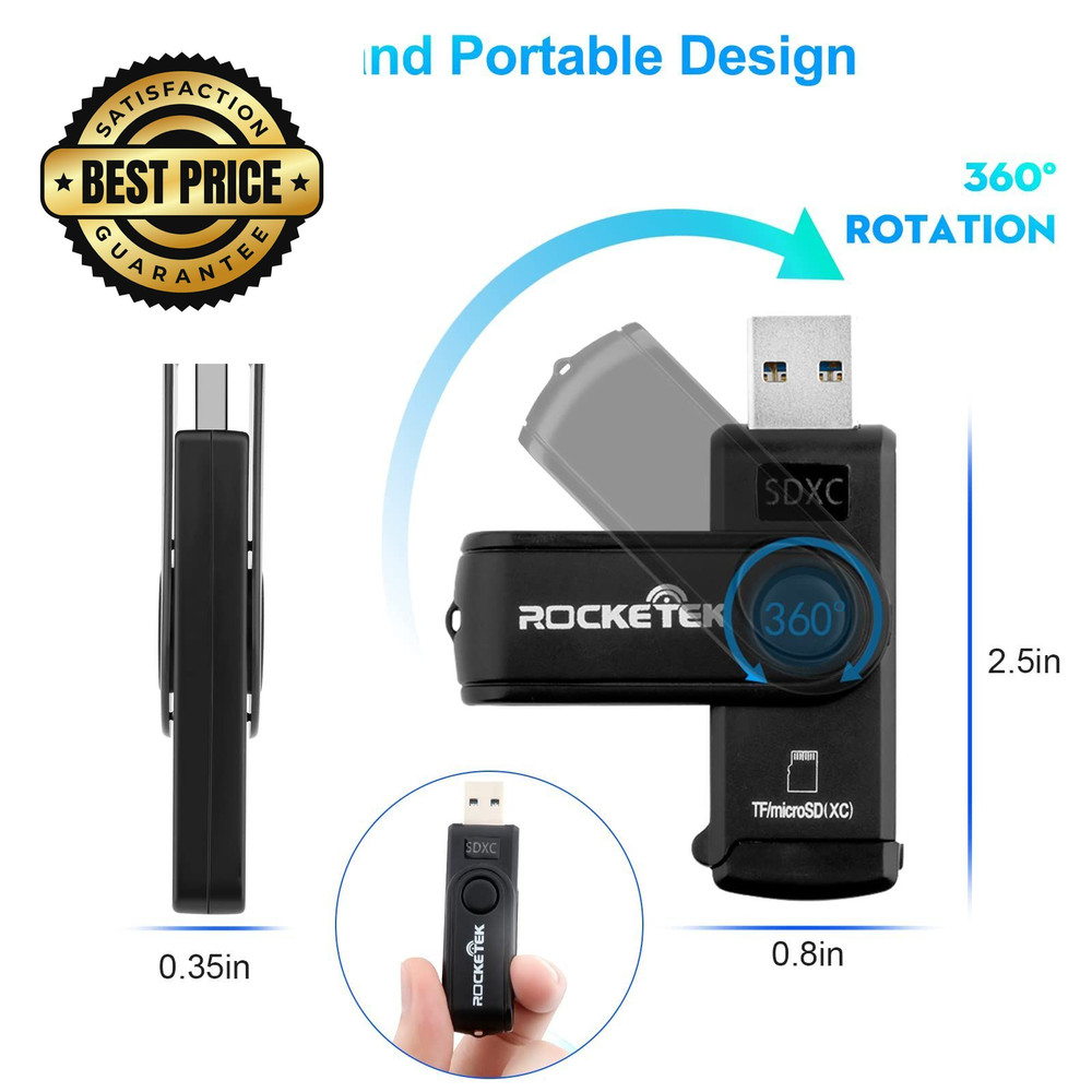 USB 3.0 SD Card Reader, Rocketek 2 Slots Memory Reader card reader