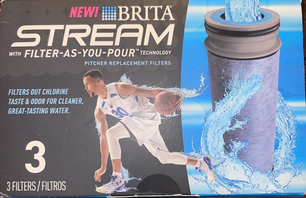 BRITA STREAM W/ FILTER-AS-YOU-POUR PITCHER REPLACEMENT FILTERS 3 PACK NEW