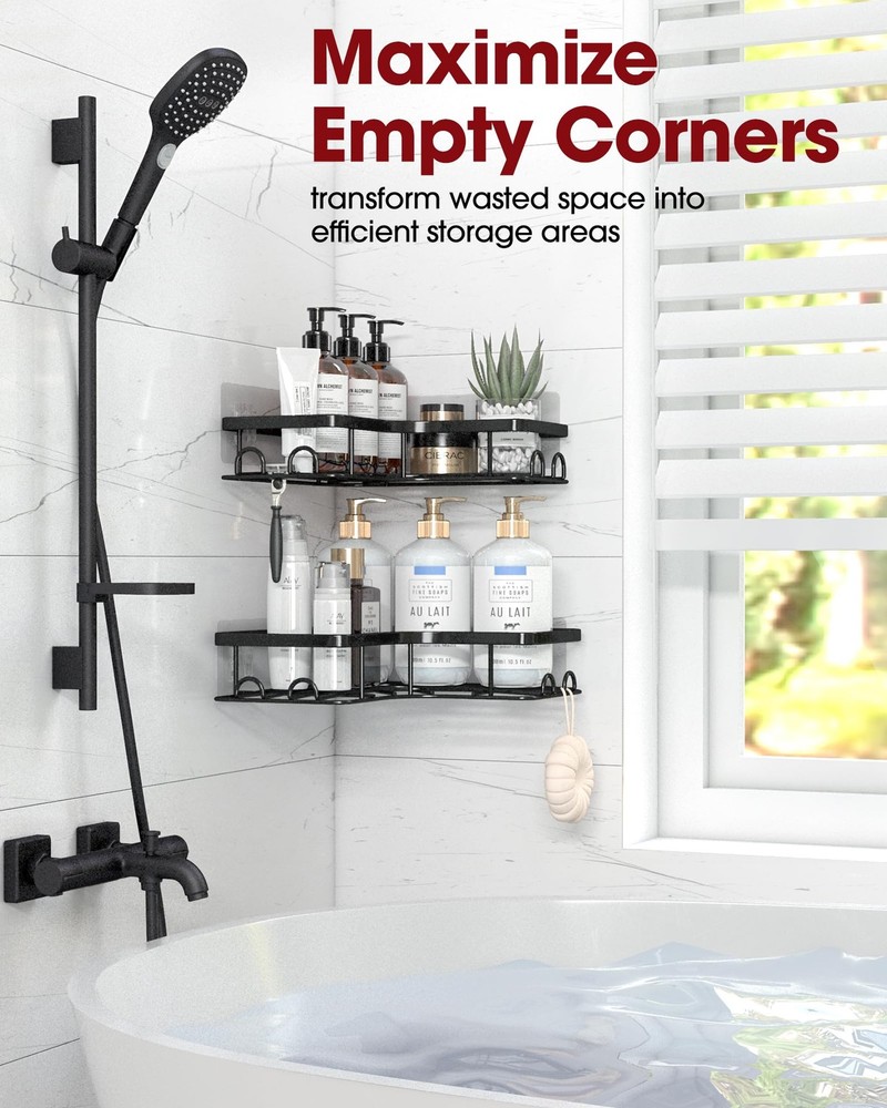 Sakugi Corner Shower Caddy - 2 Pack, Adhesive Medium, Black