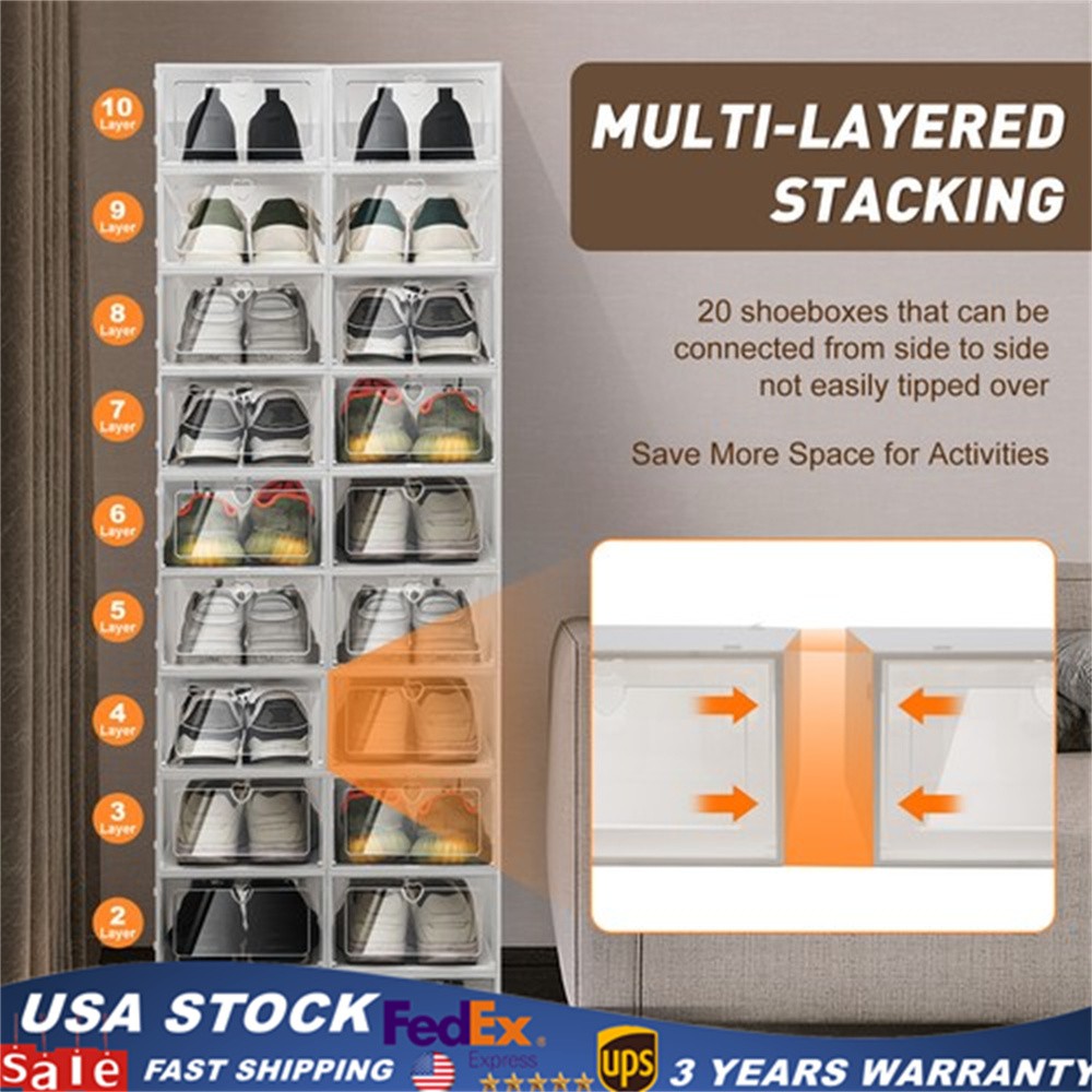 20pcs Shoe Storage Box Organizer, Transparent Plastic Stackable' Shoe Container.