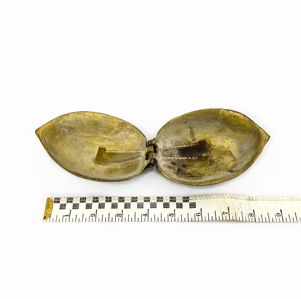 Vintage Solid Brass Heavy Walnut-Shaped Nut Cracker w Sturdy Hinge - Becara