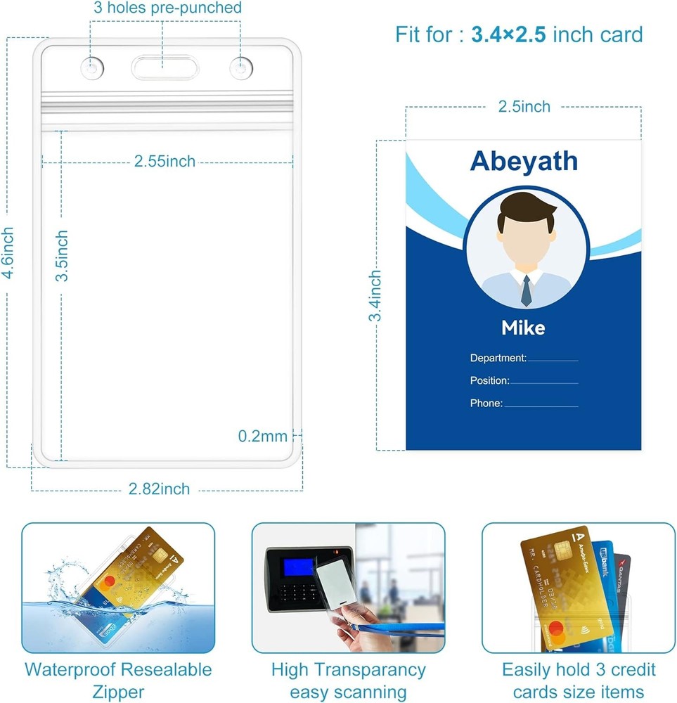 10 Pack Heavy Duty Waterproof ID Badge Holders