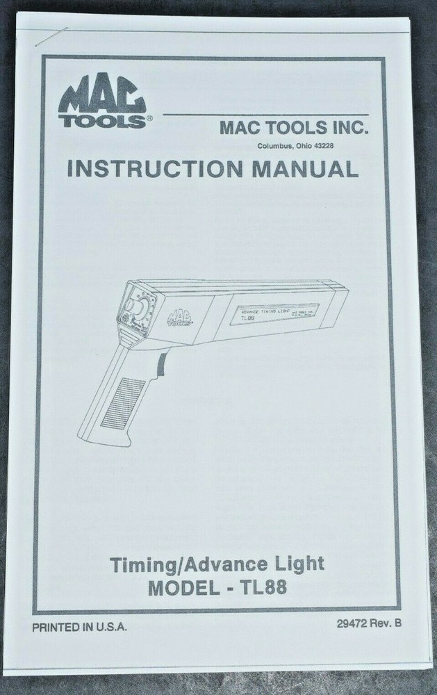 MAC Inductive Pickup Advance Timing Light TL88 Instruction Manual Only