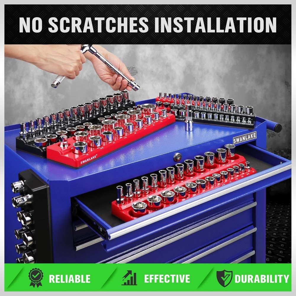 Easy Access Magnetic Socket Organizer with Clear Labels for Tool Management