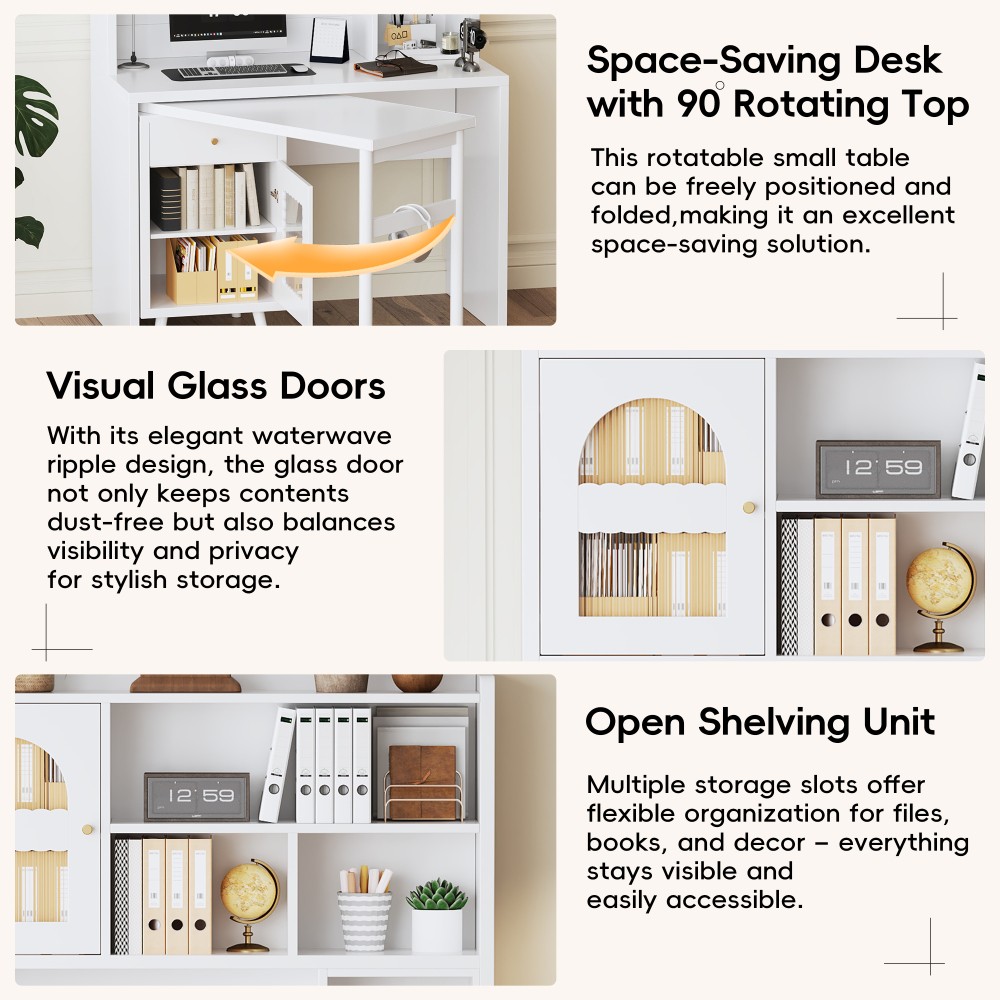 Computer Desk with 90 Degree Rotating Desktop,Office Desk with Storage Drawer
