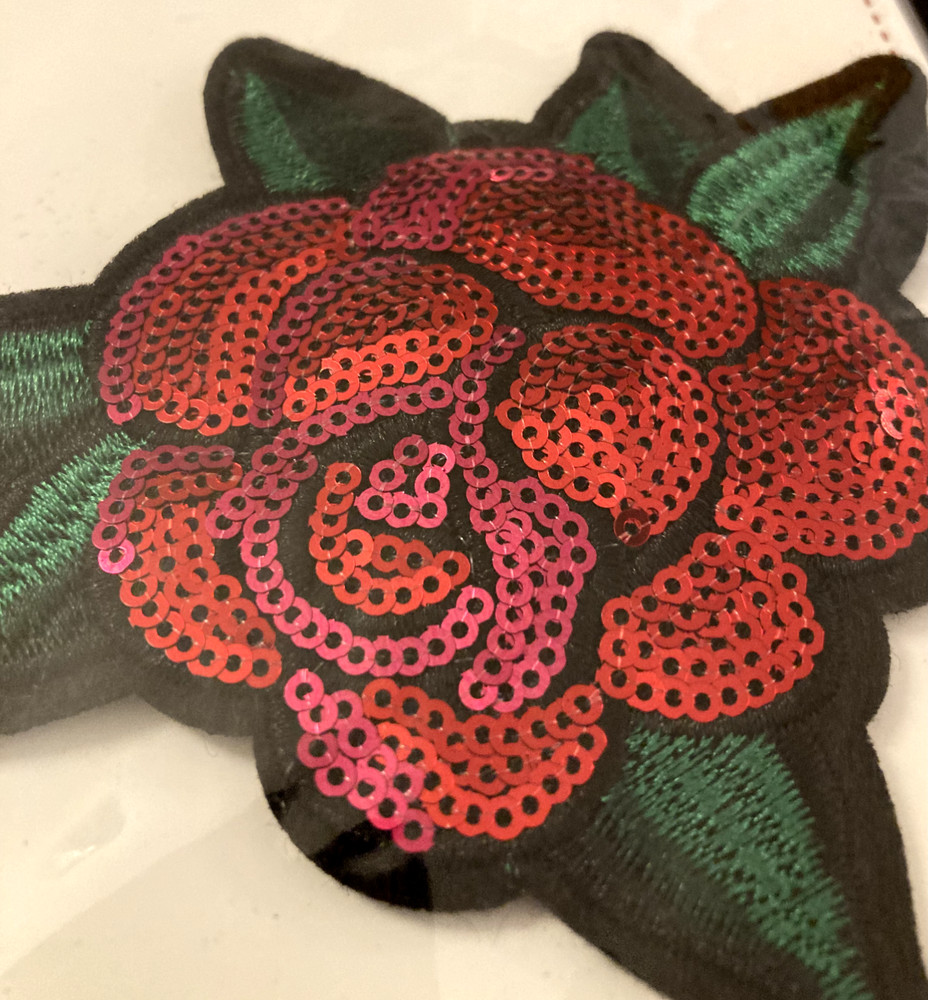 Rose Patch Pin Embroidery Sequence Grateful Dead Biker Reusable Saks 5th Ave.