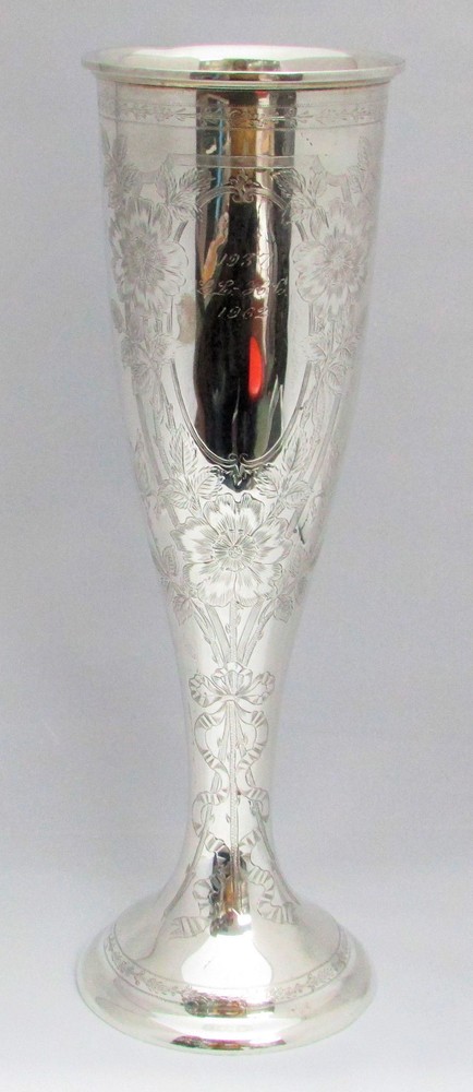 OUTSTANDING 14" TALL 1896 GORHAM HANDCRAFTED STERLING SILVER VASE