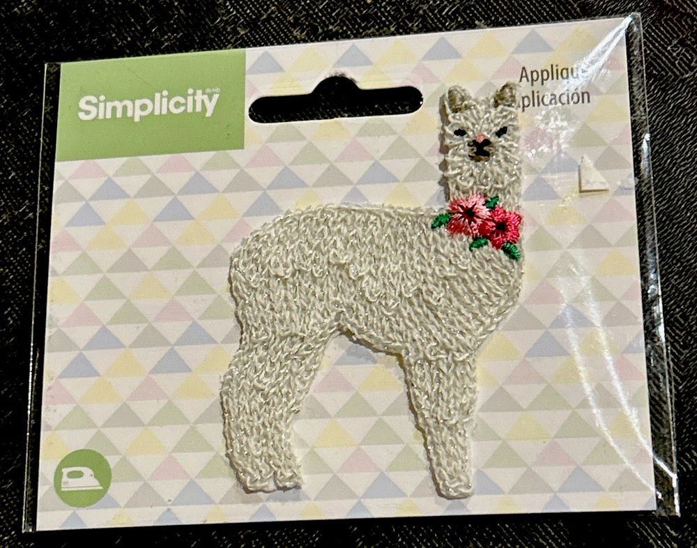 White and Silver Llama Embroidered Iron-on Patch Applique Design