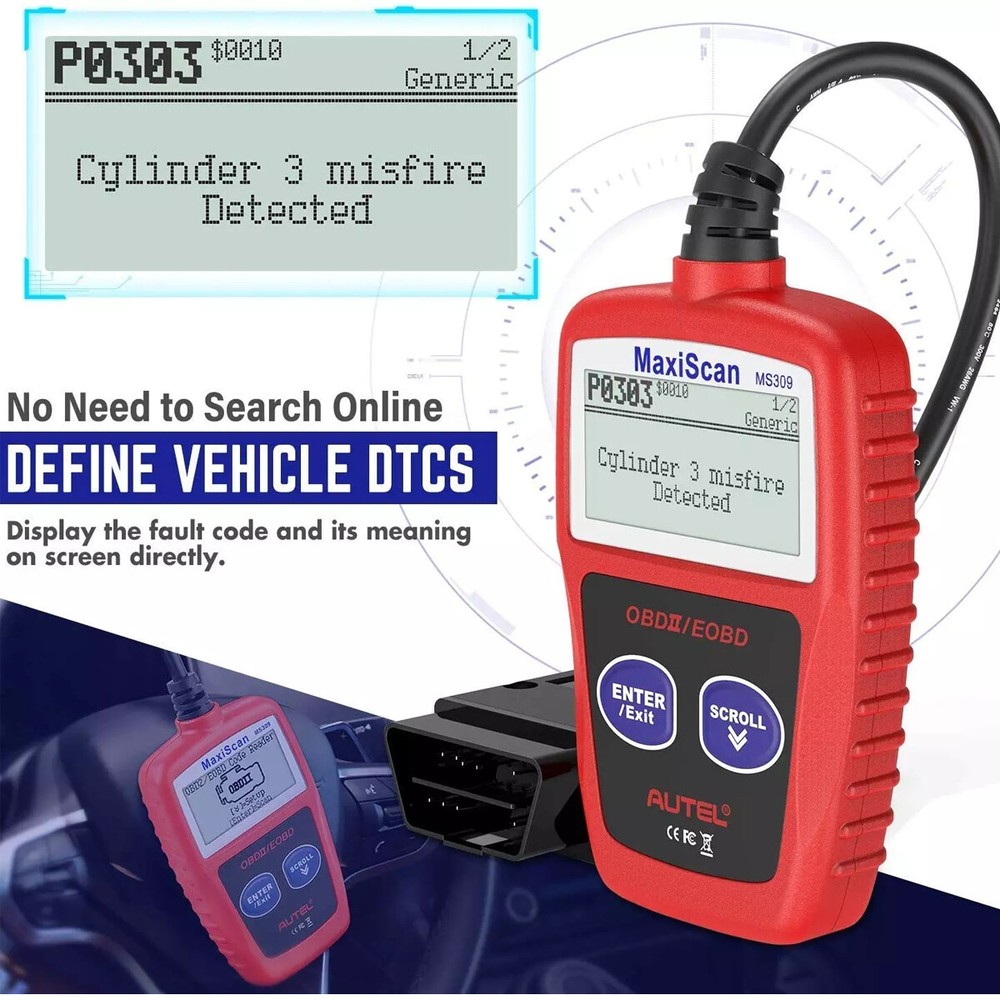 OBD2 Scanner MS309 Code Reader Check Engine Light and Emission Monitoring Status