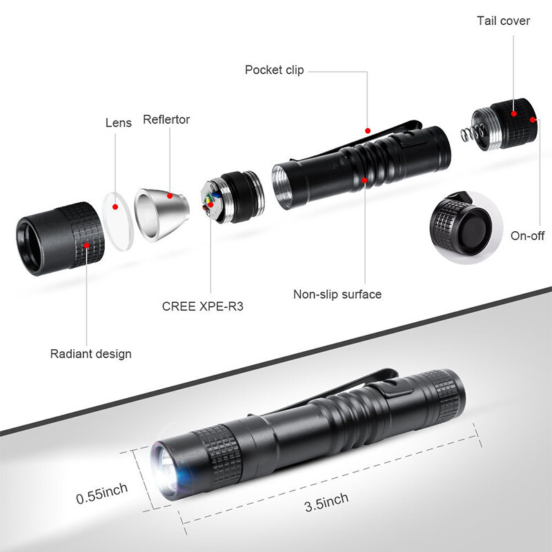 TACTICAL FLASHLIGHT SMALL LED Torch Light Mini Pen Super Bright TINY Penlight ✔