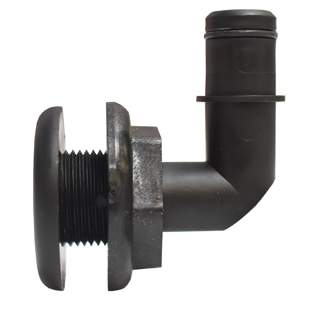 Flow Rite Boat Elbow Thru Hull Fitting | 3/4 Inch Black Plastic