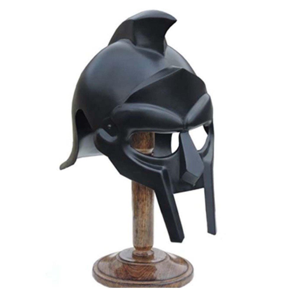 Medieval Black Gladiator Helmet With Stand