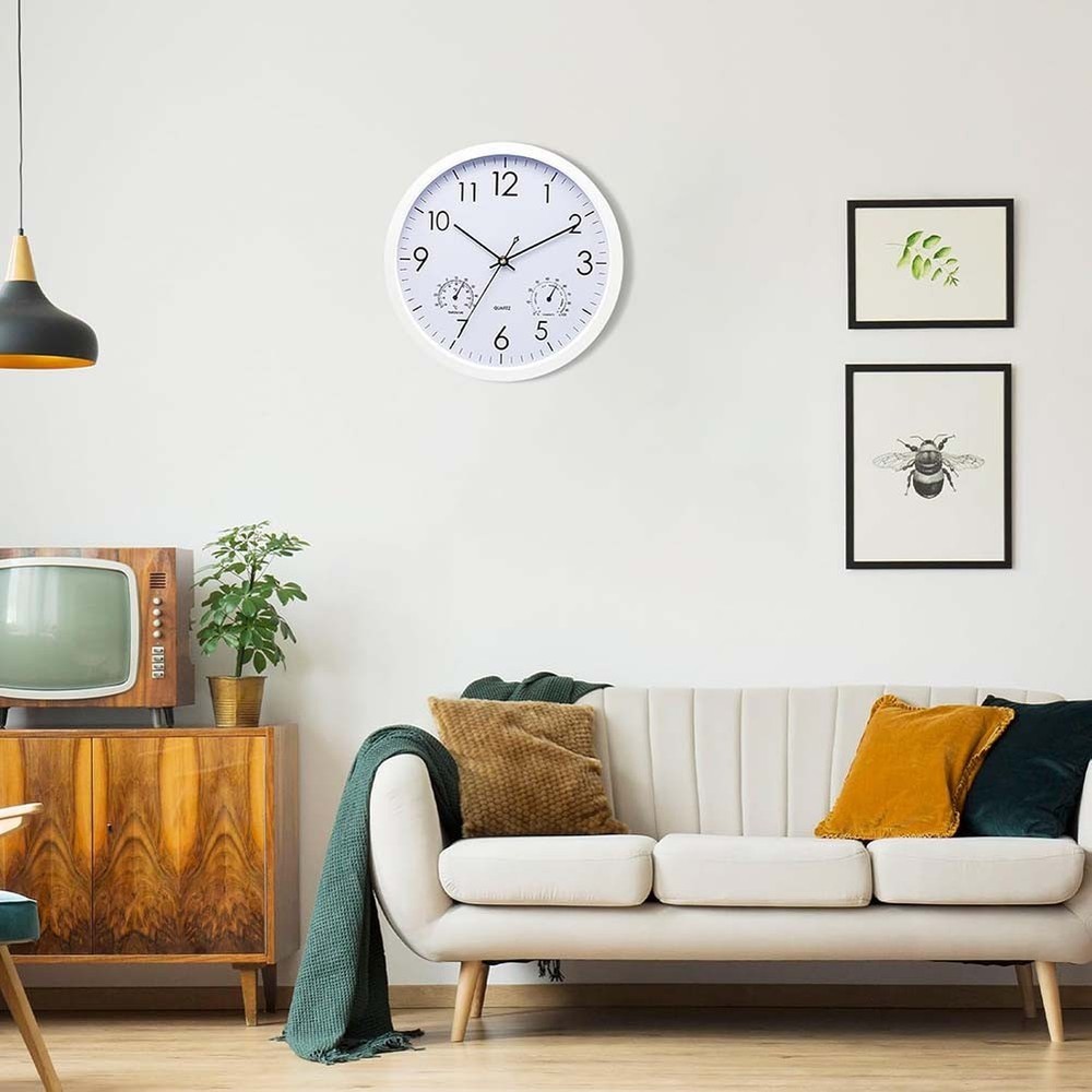 Modern 30cm Silent Wall Clock with Temperature and Humidity Measurement