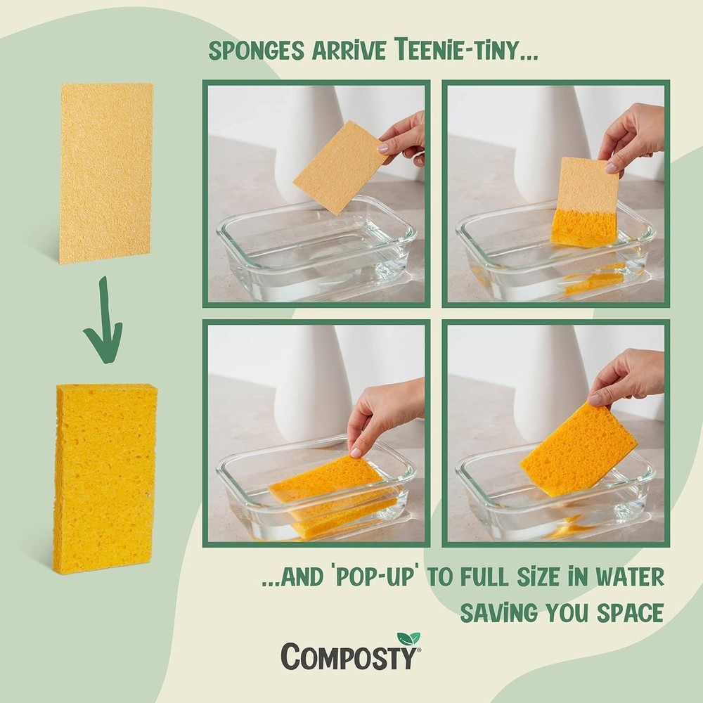 Eco-Friendly 12-Pack Pop-Up Compostable Kitchen Sponges, Non-Scratch & Biodeg...