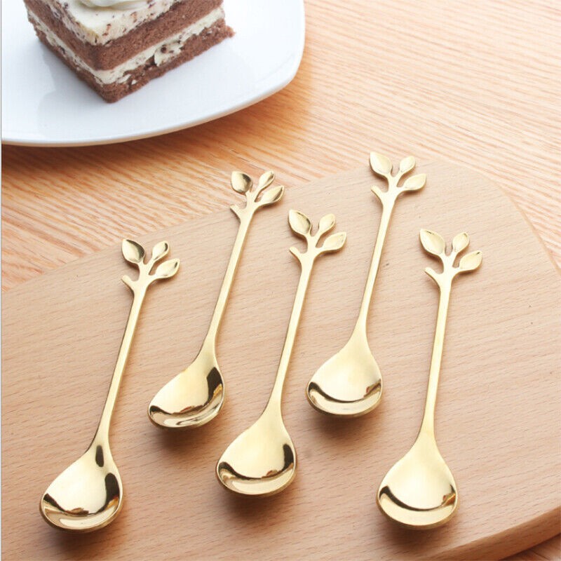 5pcs Stainless Steel Spoon Branches Leaf Spoon Kitchen Tableware Cooking Gift e