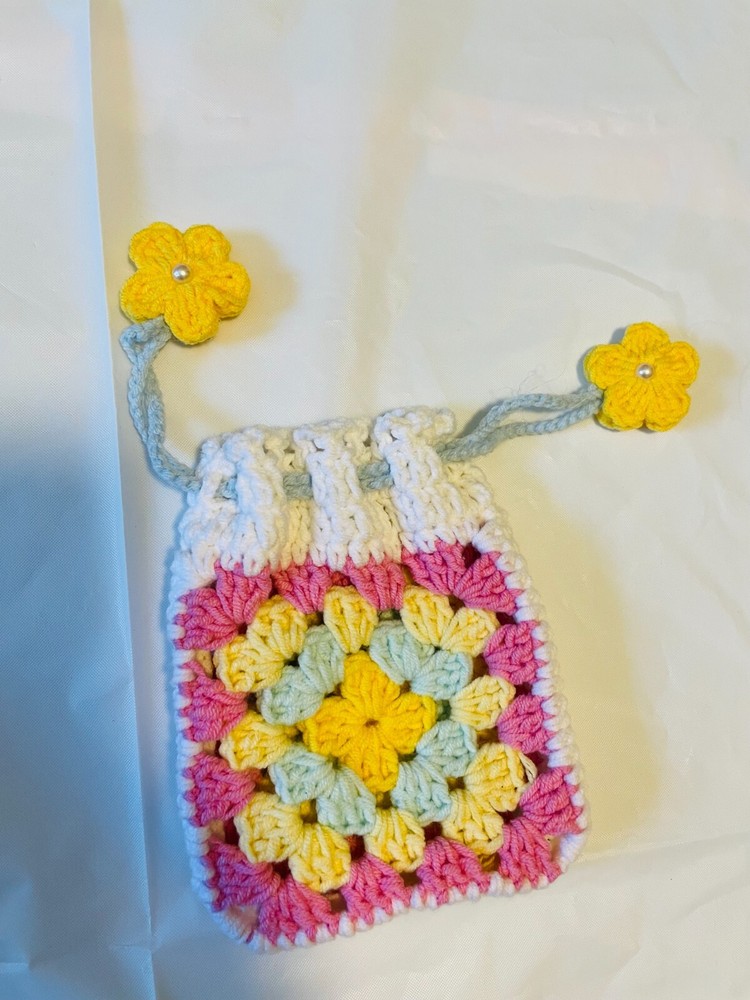 Crochet drawstring bag