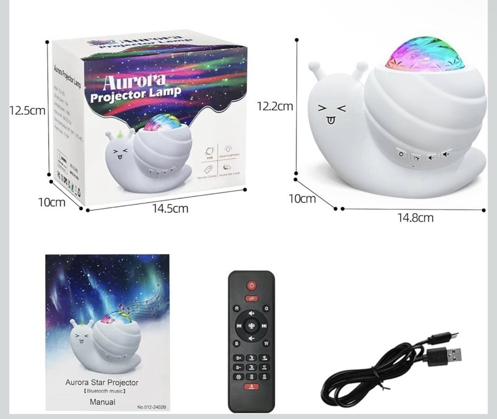 Aurora Snail Star Projector With Bluetooth Speaker New